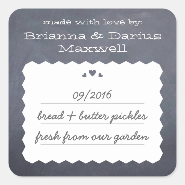 Chalkboard Hearts Food Gift Label Square Sticker (Front)