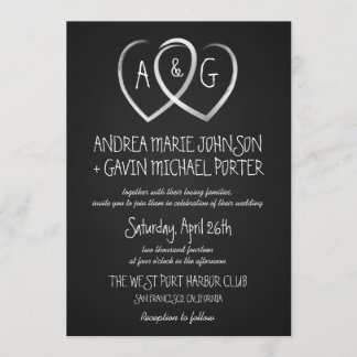 Chalkboard Hearts Monogram Wedding invitation