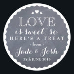 Chalkboard Hearts Wedding Favour Jar Round Sticker<br><div class="desc">The perfect finishing touch for a food wedding favour, this chalkboard and white label is a delightful mix of chic and rustic and would look great on a preserves jar tied with coordinating ribbon or string. Don't forget to personalize with your name, event date and even a custom saying. You...</div>