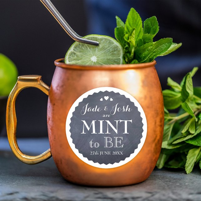 Chalkboard Hearts Wedding Mint Favour Round Classic Round Sticker (Creator Uploaded)