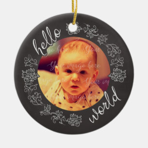 Chalkboard Hello Baby's First Personalized Ceramic Ornament