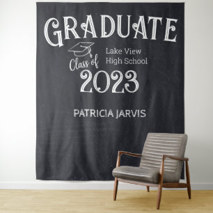 Chalkboard High School Photo Graduation Backdrop Tapestry