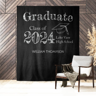 Chalkboard High School Photo Graduation Backdrop Tapestry