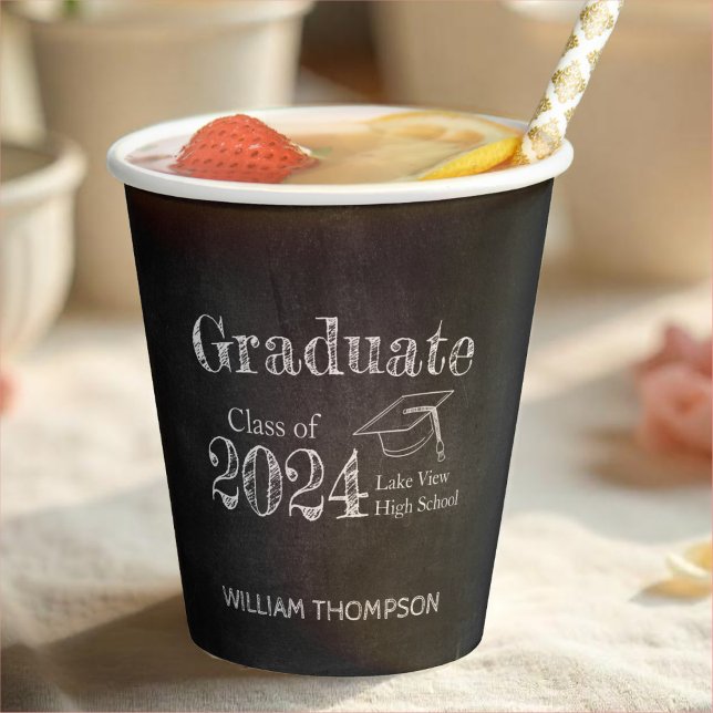 Chalkboard High School Photo Graduation Paper Cups (Creator Uploaded)
