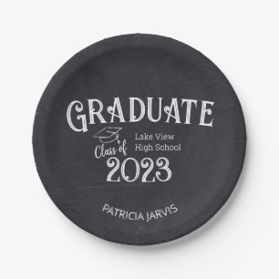 Chalkboard High School Photo Graduation Party Paper Plate