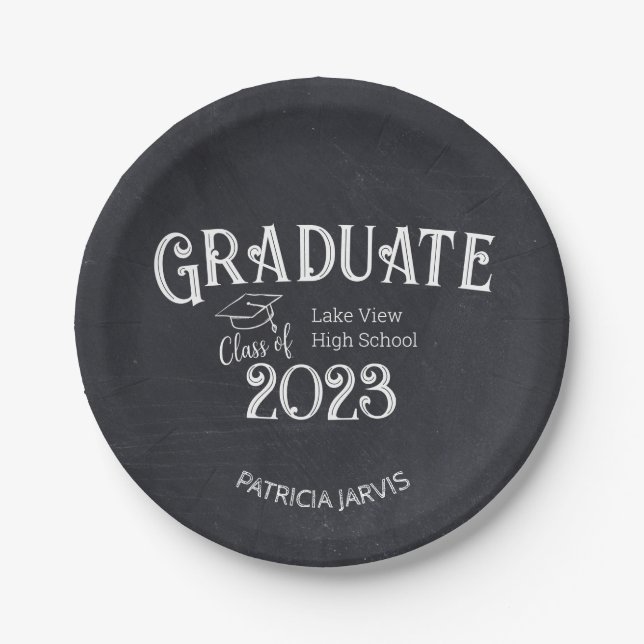 Chalkboard High School Photo Graduation Party Paper Plate (Front)