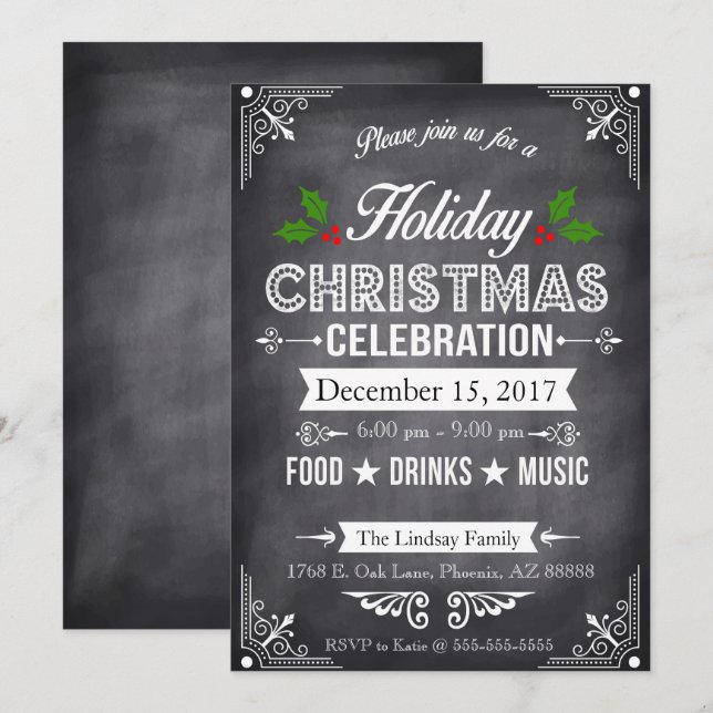 Chalkboard Holiday Party Invitation (Front/Back)