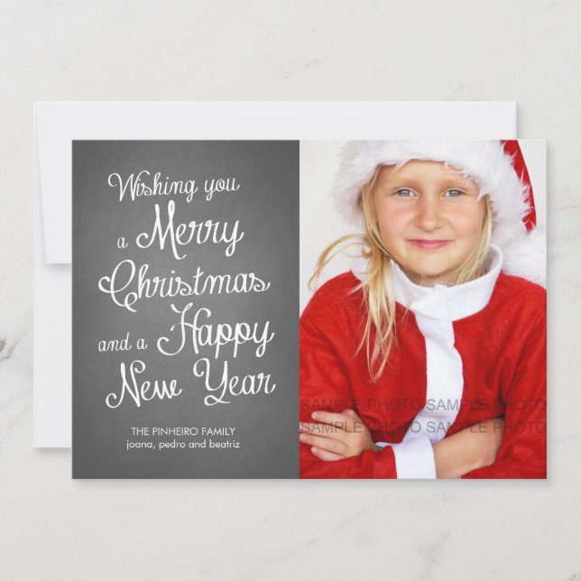 Chalkboard Holiday Photo Christmas Wishes Coral (Front)