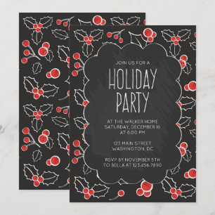 Chalkboard Holly Berries Fête Invitation