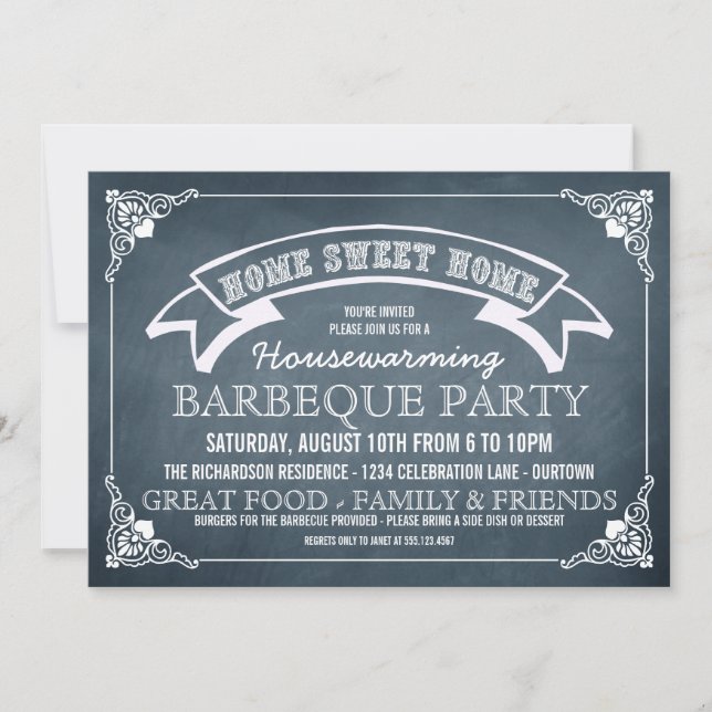 Chalkboard Housewarming BBQ Party Invitation (Front)