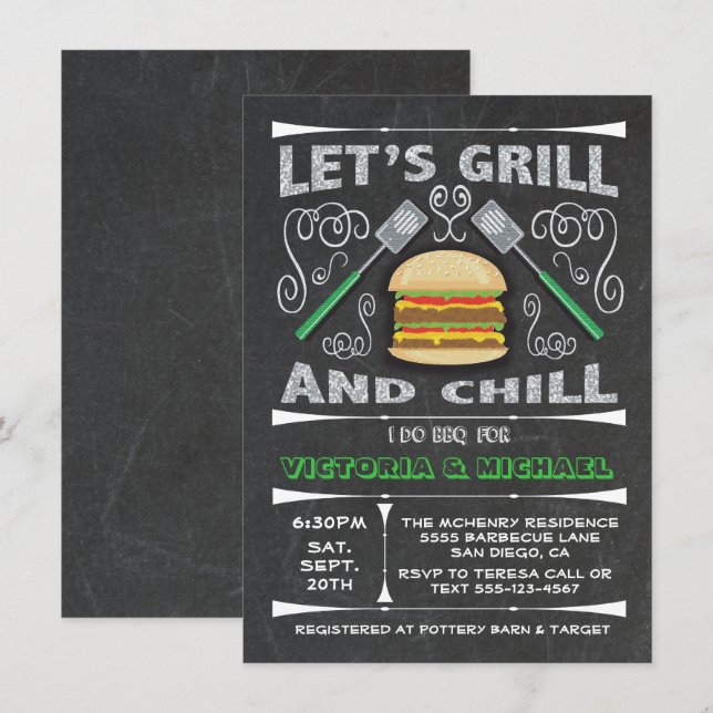 Chalkboard I Do barbecue BBQ engagement party Invitation (Front/Back)