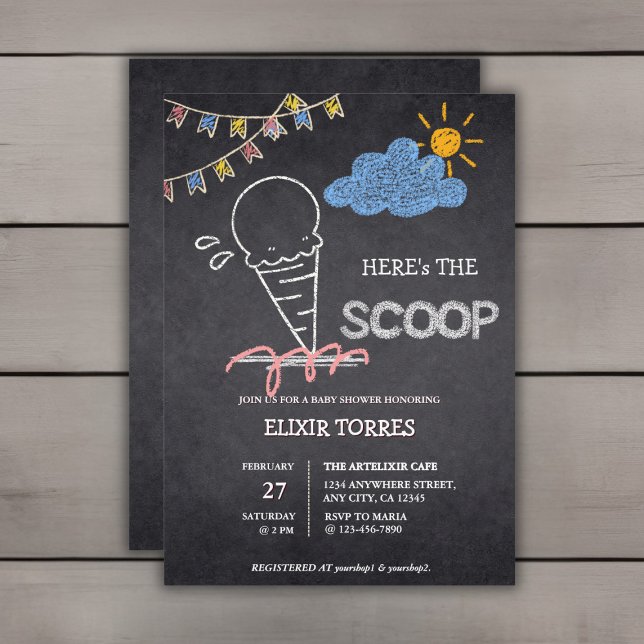 Chalkboard Ice Cream Scoop Drawing Baby Shower Invitation (Creator Uploaded)
