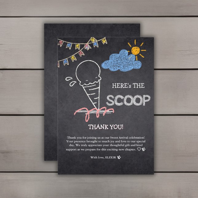 Chalkboard Ice Cream Scoop Drawing Baby Shower Thank You Card (Creator Uploaded)