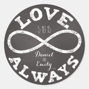 Chalkboard Infinity Love Wedding Date and Names Classic Round Sticker