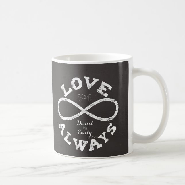 Chalkboard Infinity Love Wedding Date and Names Coffee Mug (Right)