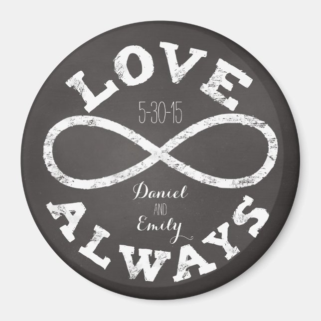 Chalkboard Infinity Love Wedding Date and Names Magnet (Front)