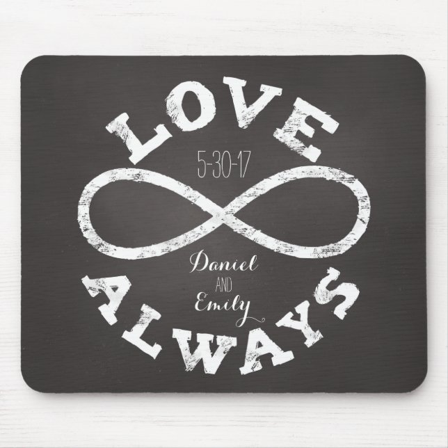 Chalkboard Infinity Love Wedding Date and Names Mouse Pad (Front)