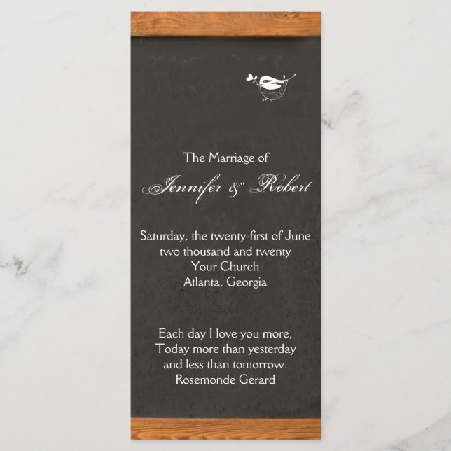 Chalkboard Inséparable Wedding Programme (Devant)