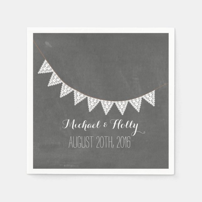 Chalkboard Inspired Eyelet Bunting Wedding Napkins (Front)