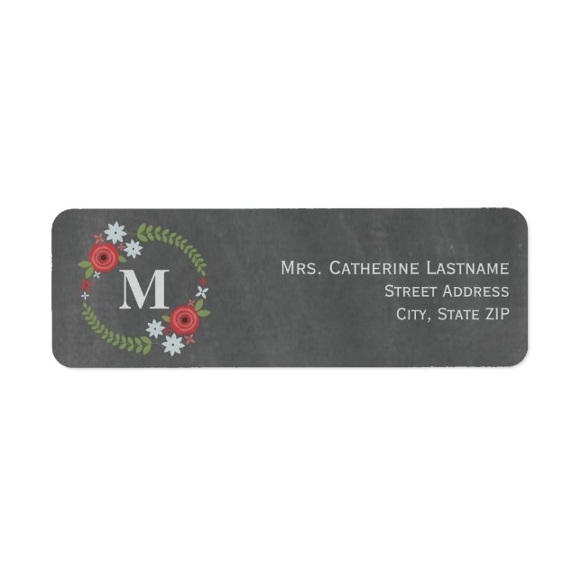 Chalkboard Inspired Floral Wreath Monogram (Front)