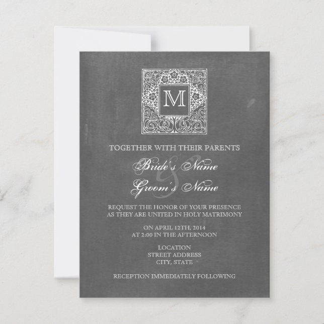 Chalkboard Inspired Monogram Wedding Invite (Front)