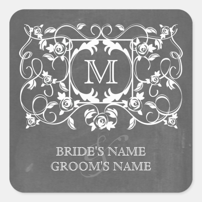 Chalkboard Inspired Roses Monogram Sticker (Front)