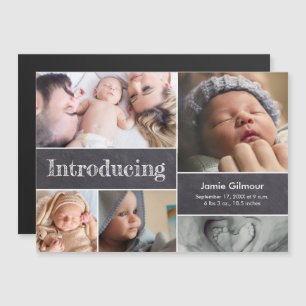 Chalkboard Introducing Baby Photo Collage birth