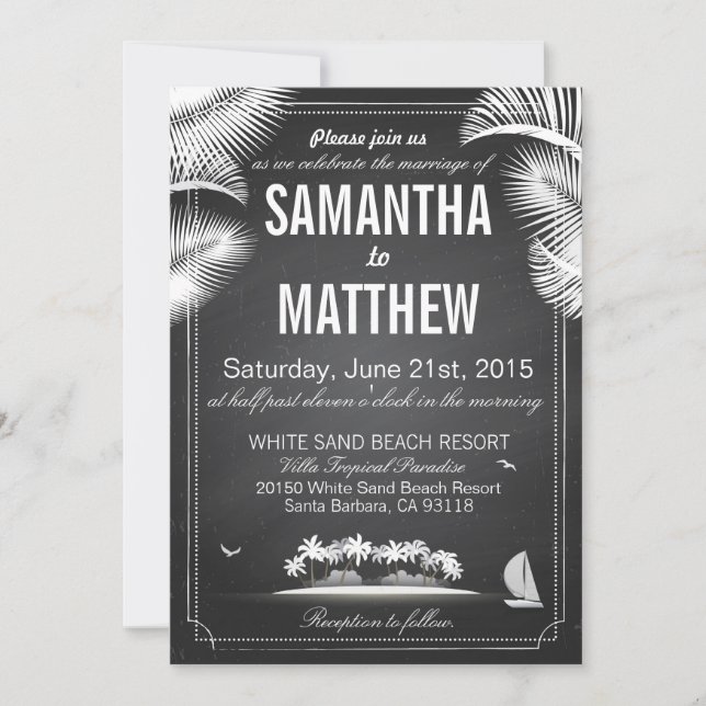 Chalkboard Island Beach Destination Wedding Invitation (Front)