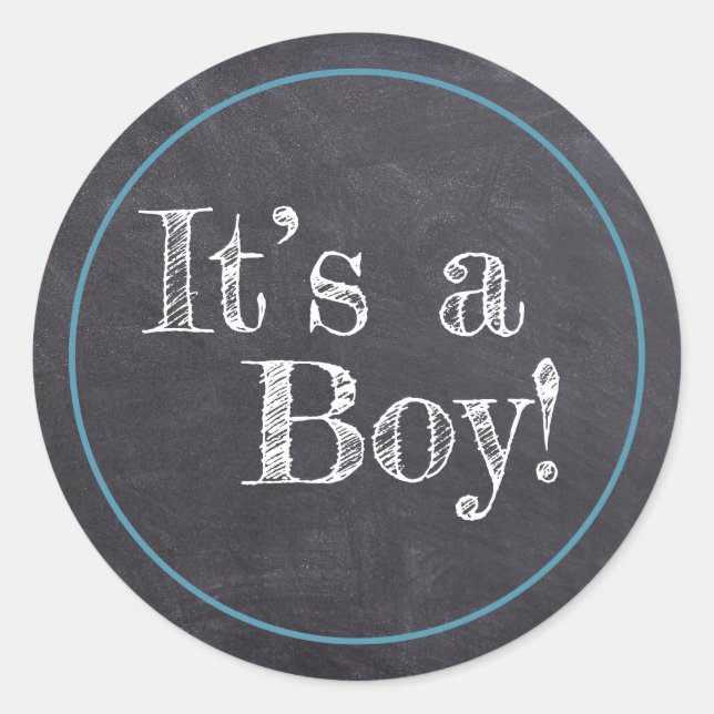 Chalkboard It's a Boy! Baby Announcement Classic Round Sticker (Front)