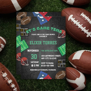 Chalkboard It's Game Time Football Baby Shower Invitation