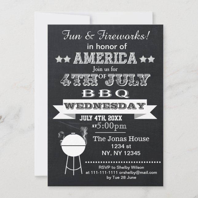 Chalkboard Juillet 4 BBQ Fête de fêtes Invitation (Devant)