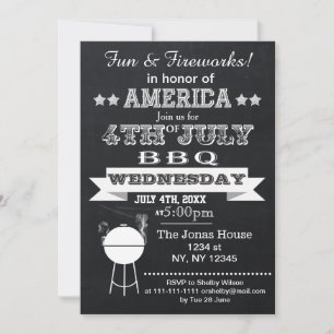Chalkboard Juillet 4 BBQ Fête de fêtes Invitation