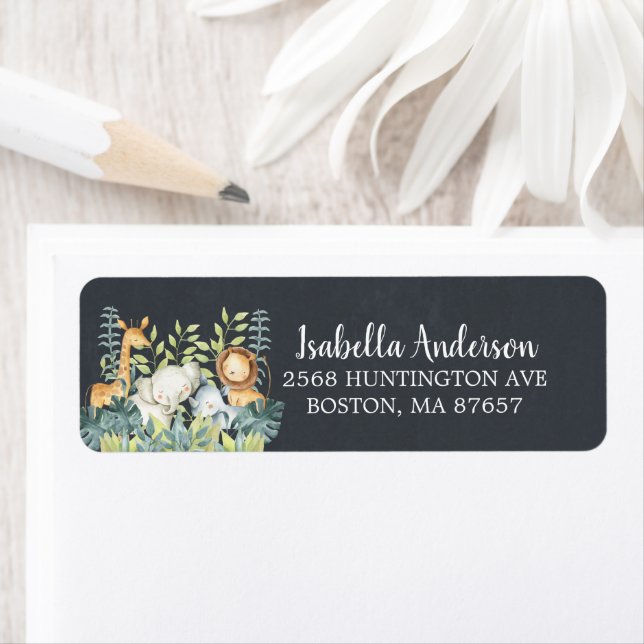 Chalkboard Jungle Animal Baby Shower Address Label (Insitu)