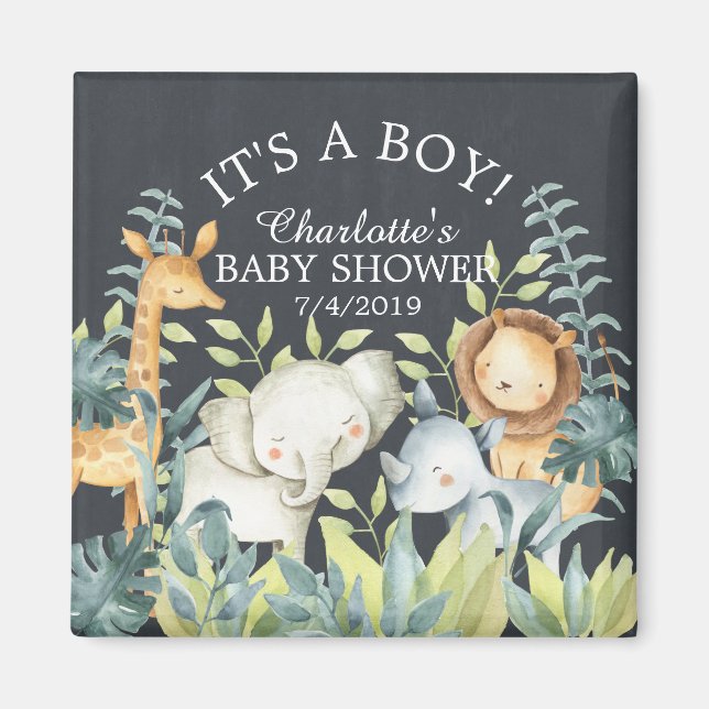 Chalkboard Jungle Animals Baby Shower Favour Magne Magnet (Front)