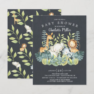 Chalkboard Jungle Animals Neutral Baby Shower Invitation