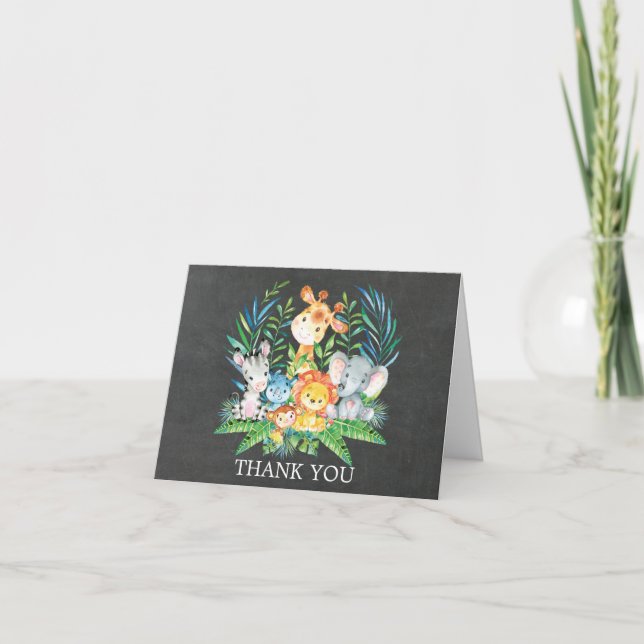 Chalkboard Jungle Baby Shower Thank You Note (Front)