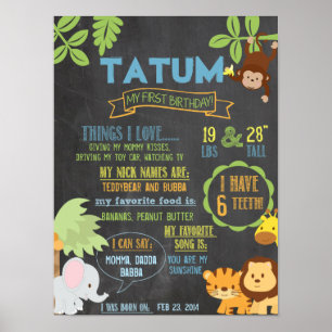 Chalkboard Jungle Party personnalisé 1 an poster