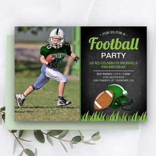 Chalkboard Kids Football Birthday Party Photo Invitation