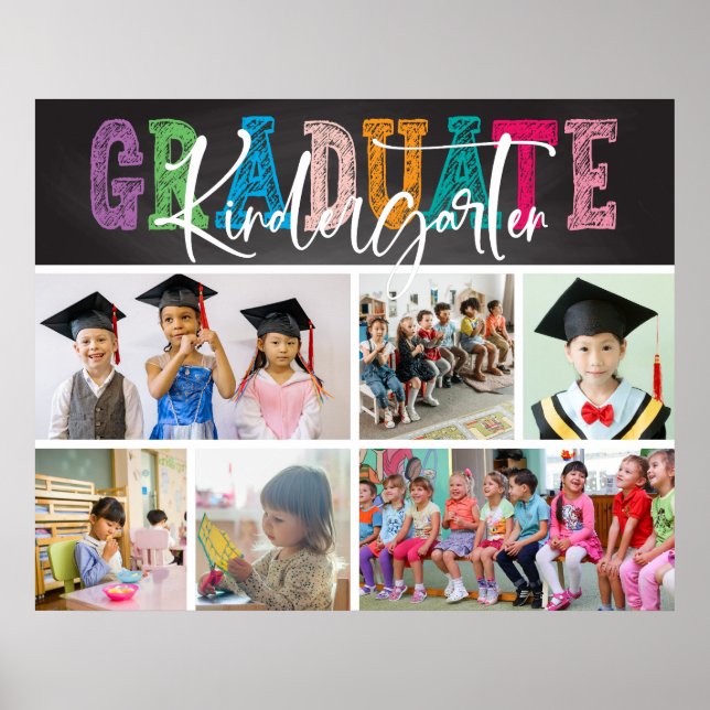 Chalkboard Kindergarten Graduate Photo Collage  Poster (Front)