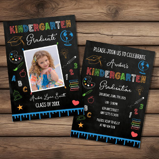 Chalkboard Kindergarten Graduation Photo Invitation