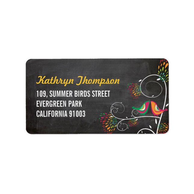 Chalkboard Kissing Summer Birds Wedding Labels (Front)