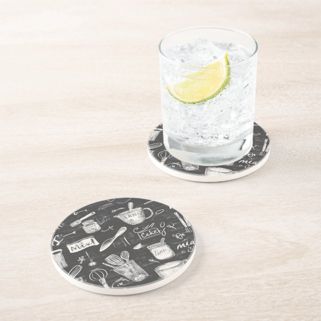 Chalkboard Kitchen Art Sandstone Coaster (Side)