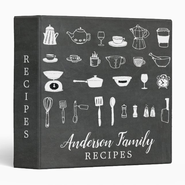 Chalkboard Kitchen Bridal Shower Family Recipe Binder (Front/Spine)
