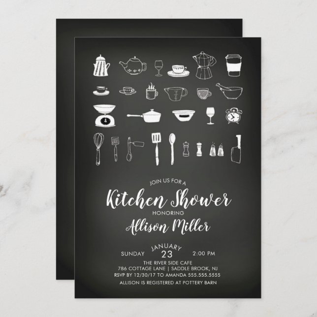 Chalkboard Kitchen Bridal Shower Invitation (Front/Back)