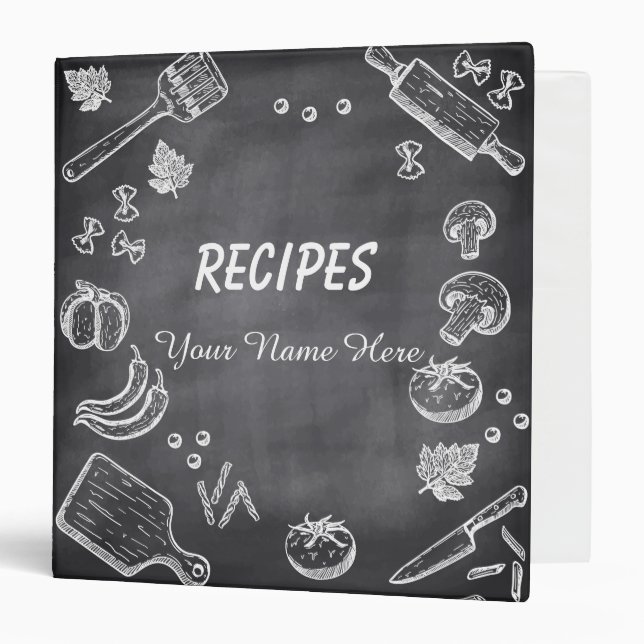 Chalkboard Kitchen recettes livre classeur (Devant/Intérieur)