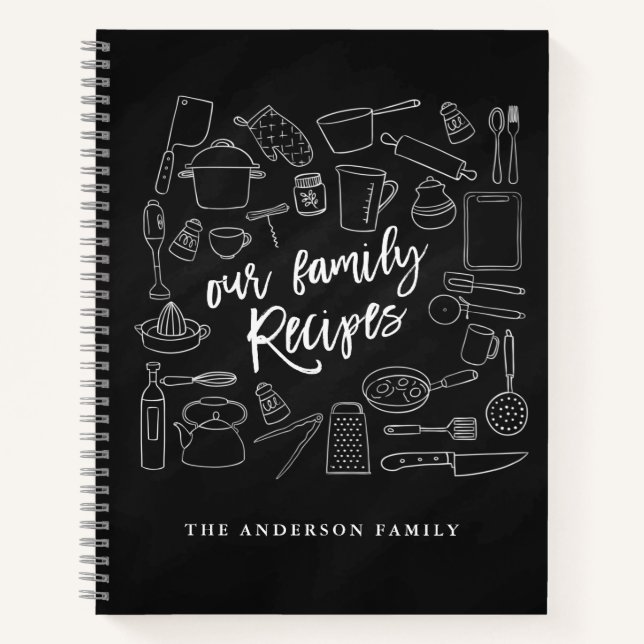 Chalkboard Kitchen Tools Personalized Recipe  Note Notebook (Front)