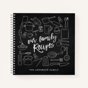 Chalkboard Kitchen Tools Personalized Recipe  Notebook