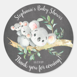 Chalkboard Koala Bear Twins Baby Shower Favour Classic Round Sticker