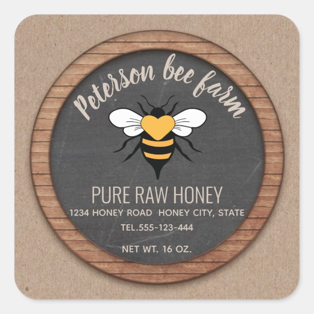 Chalkboard Kraft honeybee honey jar Square Sticker (Front)