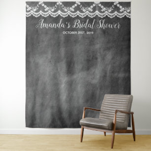 Chalkboard Lace Bridal Shower Photo Booth Backdrop Tapestry